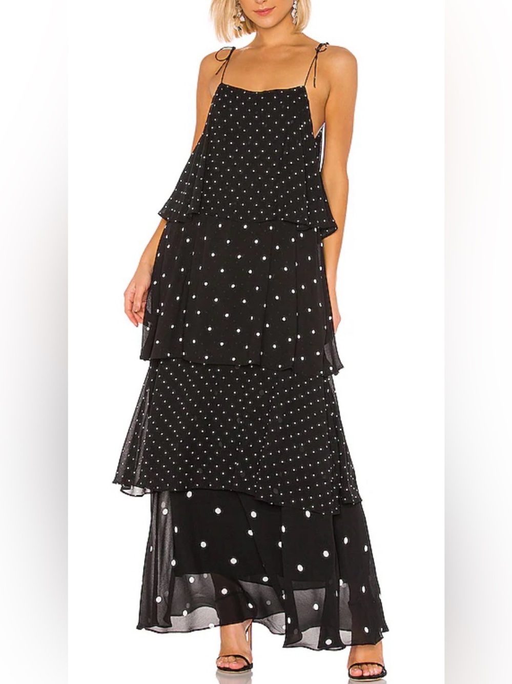 ANINE BING Daisy Maxi Dress XS NWT Black White Polka Dot Tiered $349